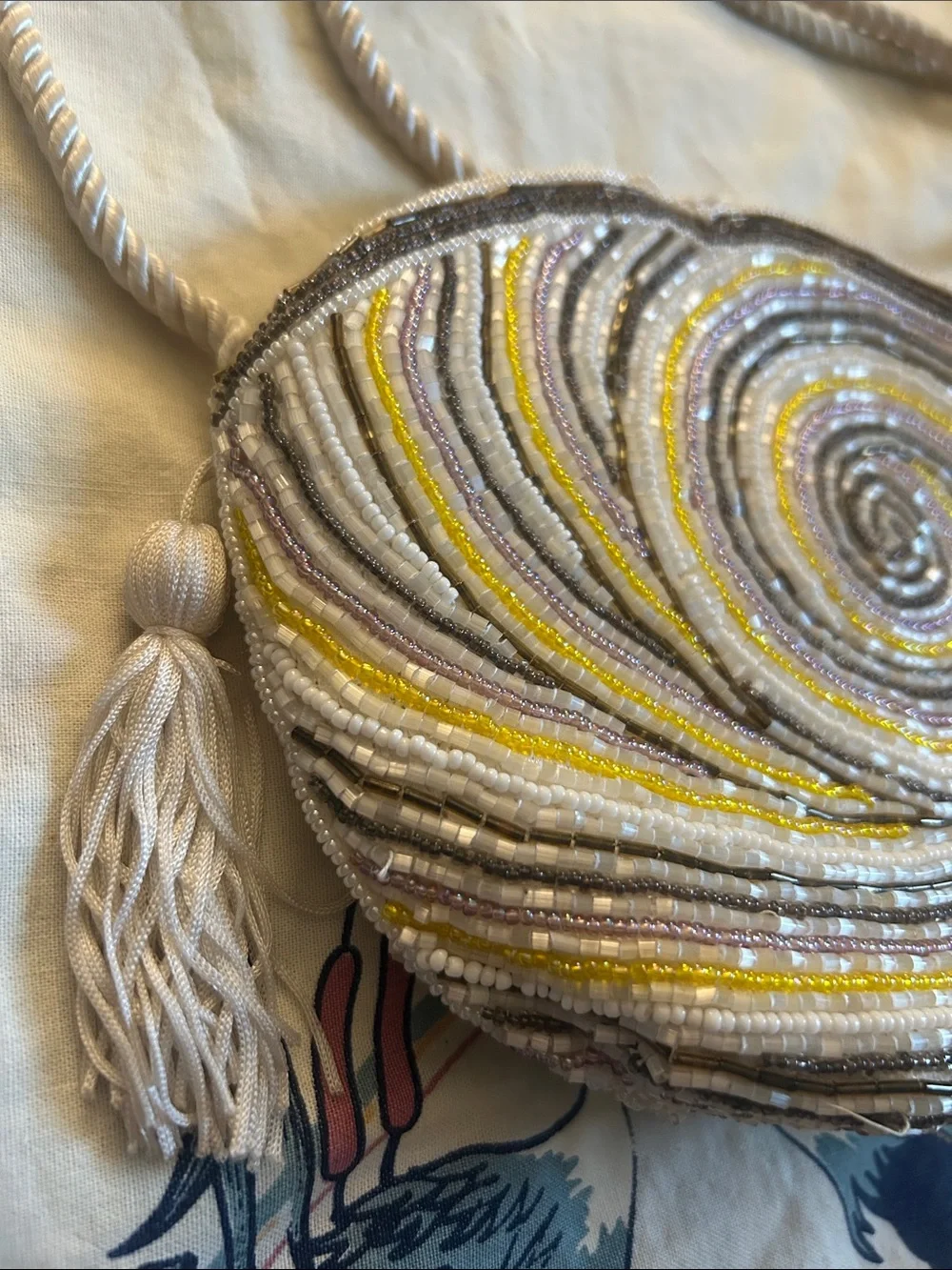 Vintage Jerome Beaded 90’s Nautilus  Crossbody Bag in Lavender,White and Yellow